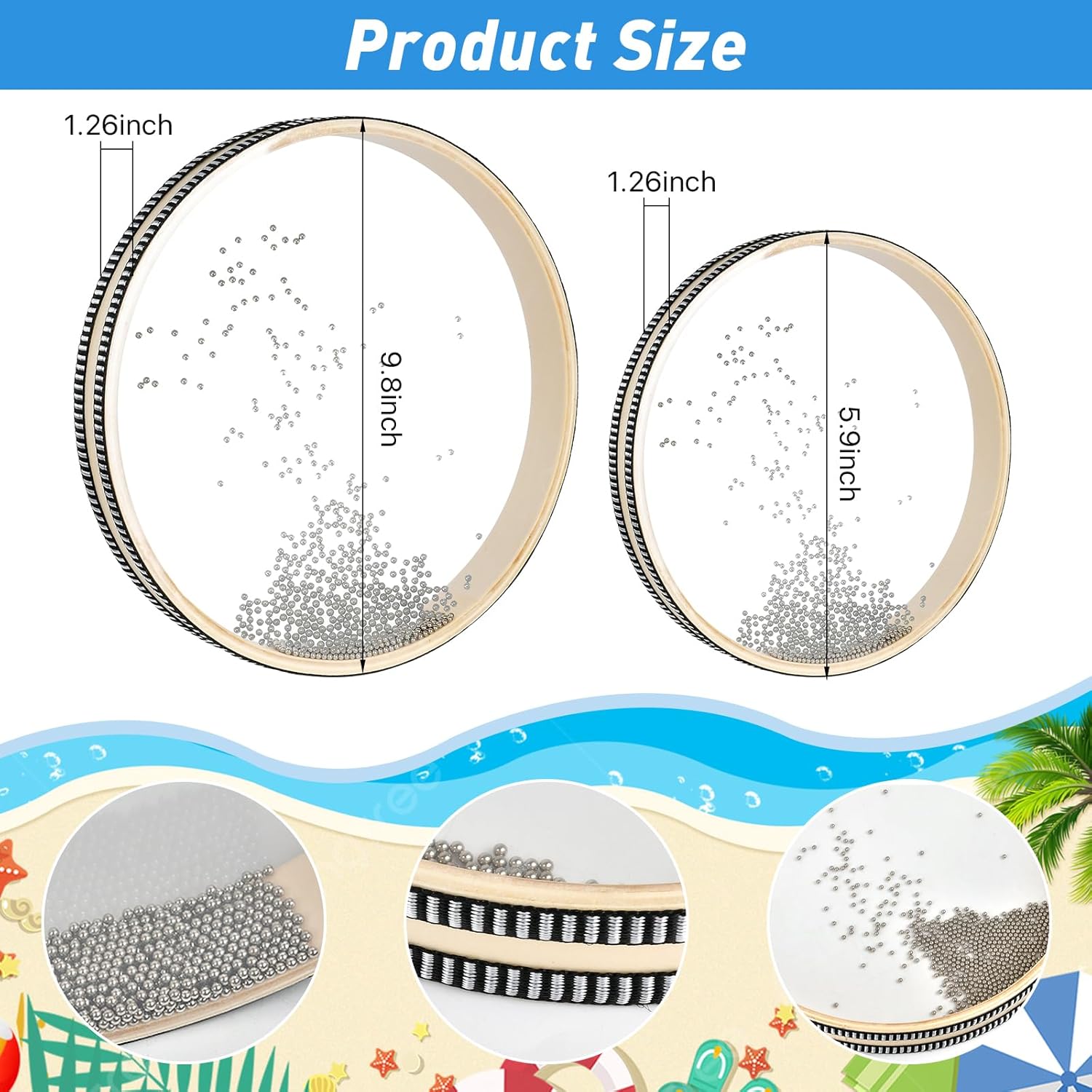 8 Inch 10 Inch Sea Wave Sound Drum, 2 Pcs Wave Bead Ocean Drum Sea Sound Drum with Wooden Shell Musical Instrument Percussion for Home School Supplies - Image 3