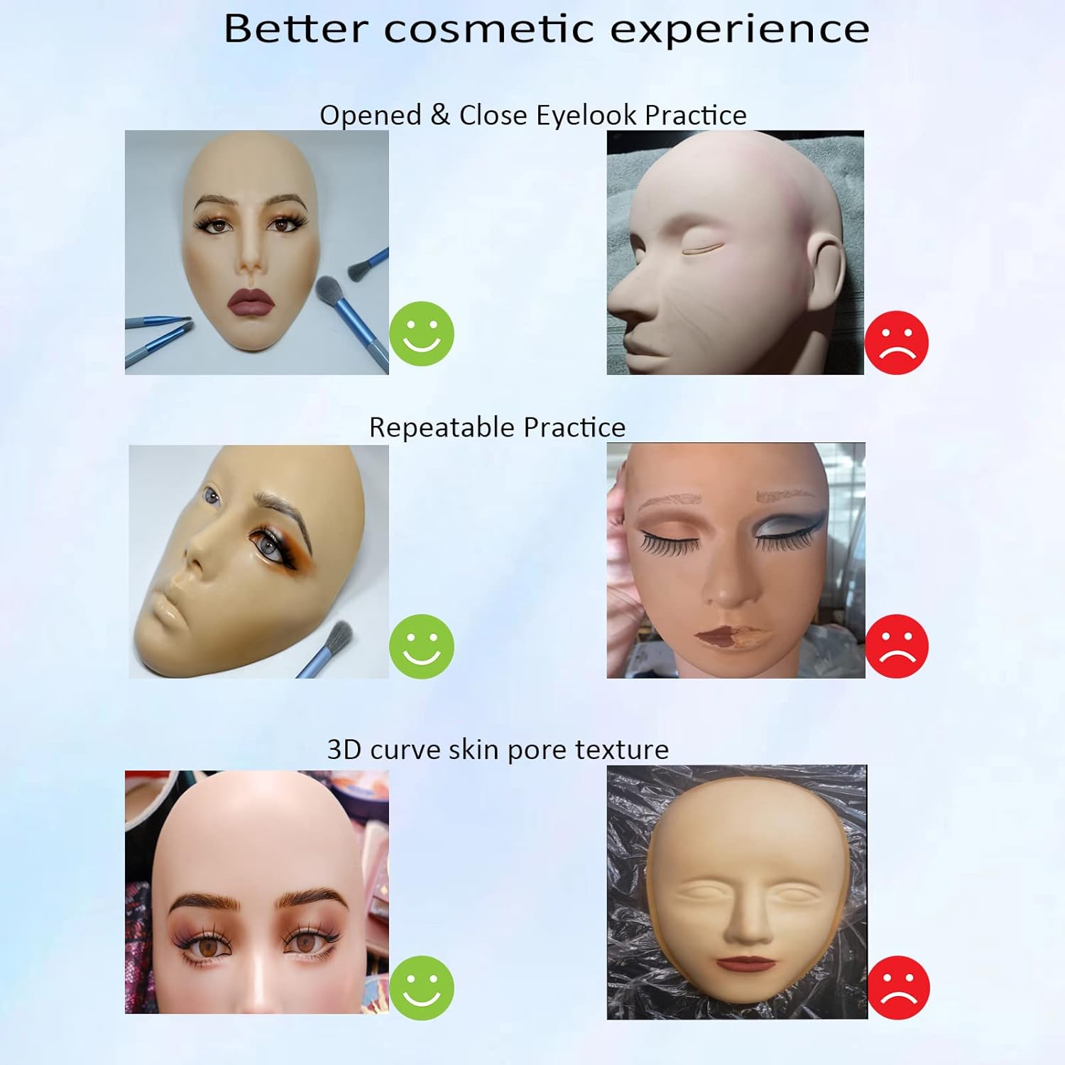 5D makeup Practice Face Board, Silicone Makeup Mannequin Face, Reusable Beginner Practice Eye Makeup Face, Eye Fake Silicone, Makeup Artist Full Face Practice Eyelash Eye Shadow Eyeliner Pen Simulatio - Image 4
