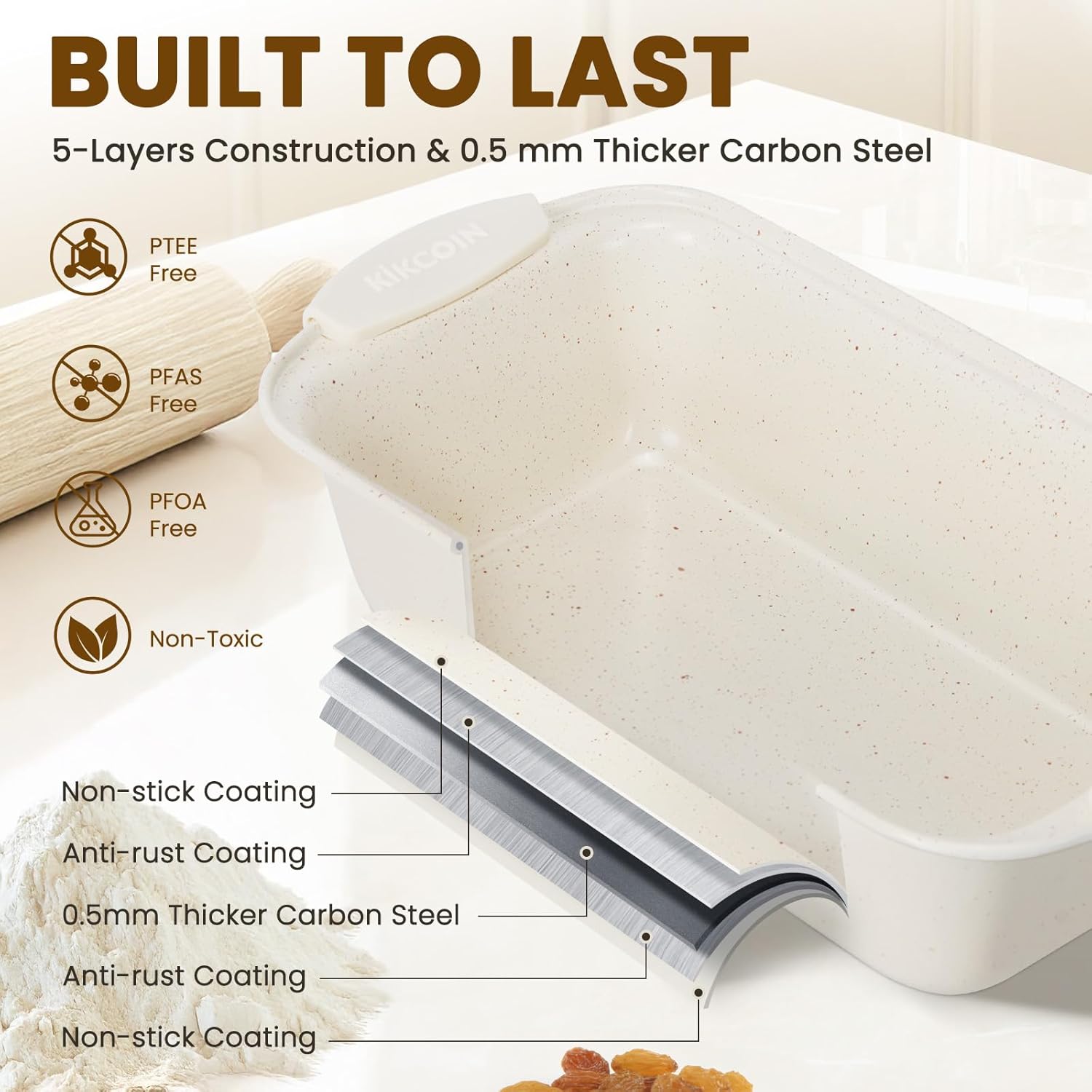 Kikcoin 22 PCS Nonstick Baking Pans Set, Stackable Bakeware Sets with Silicone Handles, 450°F Oven Safe Baking Sheet Set, Easy Release Cookie Sheets for Baking, Cream - Image 3