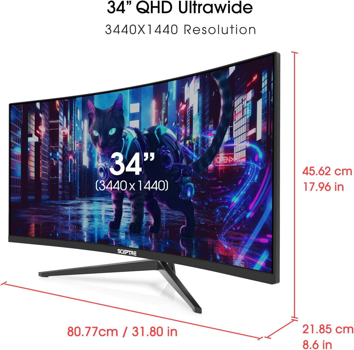 Sceptre 34-Inch Curved Ultrawide WQHD Monitor 3440 x 1440 R1500 up to 165Hz DisplayPort x2 99% sRGB 1ms Picture by Picture, Machine Black 2023 (C345B-QUT168) - Image 6