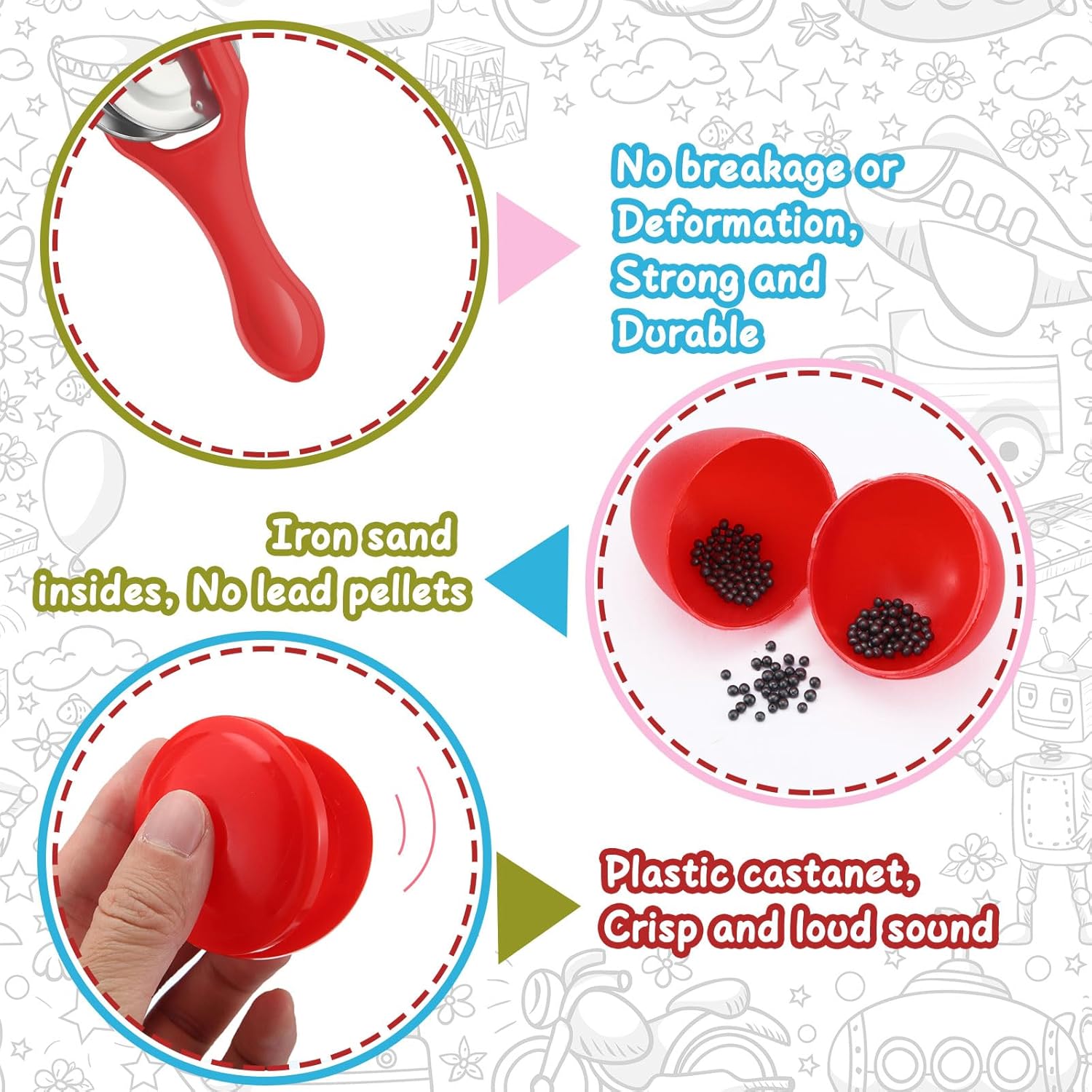 72 Pcs Shaker Musical Instruments for Kids Egg Shaker Wrist Hand Band Bells Maracas Percussion Tambourine Cymbals Plastic Castanets for Preschool Early Music Learning Toy - Image 4