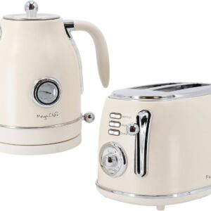 MegaChef 1.7 Quart Electric Tea Kettle and 2 Slice Toaster Combo in Matte Cream (Cream)