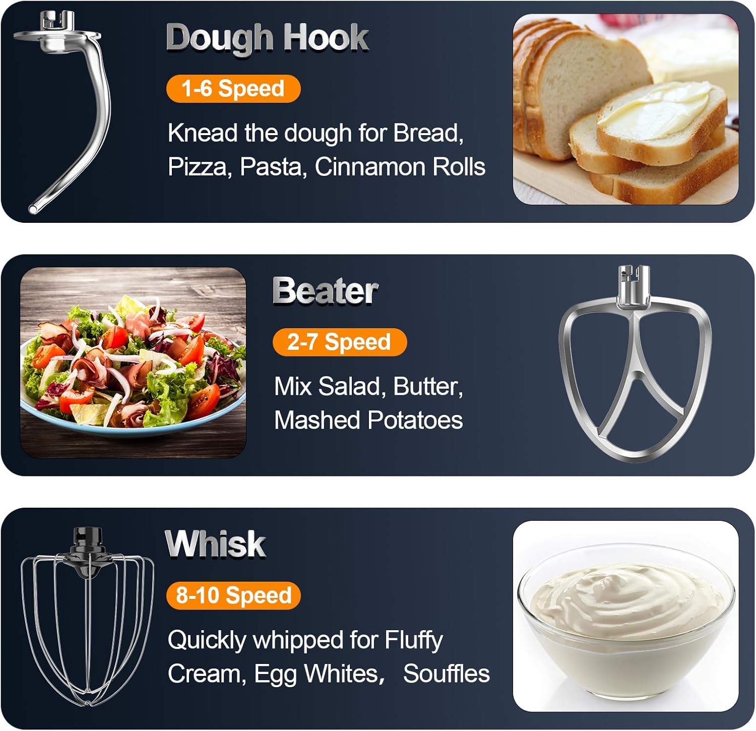 Stand Mixer, 6.5QT 10-Speed Tilt-Head Electric Stand Mixer, 3-In-1 Kitchen Mixer with Bowl, Dough Hook, Whisk and Beater, Food Mixer for Baking, Cake and Most Home Cooks, Light Green - Image 5