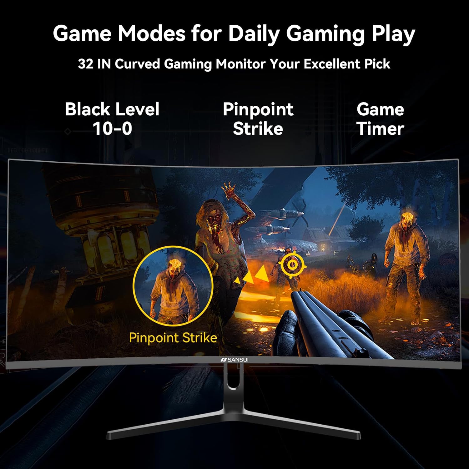 SANSUI 32 Inch Curved 240Hz Gaming Monitor High Refresh Rate, FHD 1080P Gaming PC Monitor HDMI DP1.4, Curved 1500R, 1Ms MPRT, HDR,Metal Stand,VESA Compatible (ES-G32C3F DP Cable Incl.) - Image 6