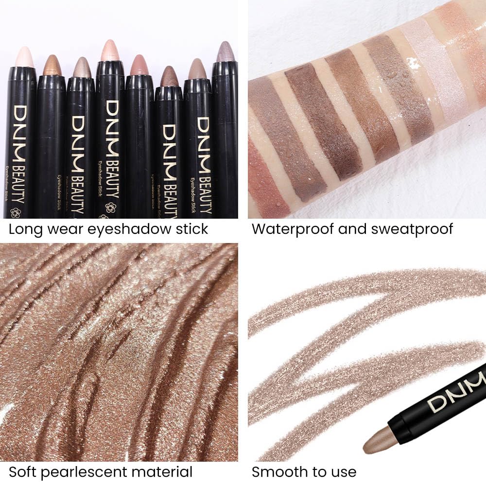 8Pcs Cream Eye Shadow Brightener Stick Makeup Set, Champagne Pearl Taupe Bronze Cocoa Stone Putty Smoky Amethyst Shimmer Matte Eyeshadow Eyeliner Pencil Applicator Stick Palette Makeup for Older Women - Image 4