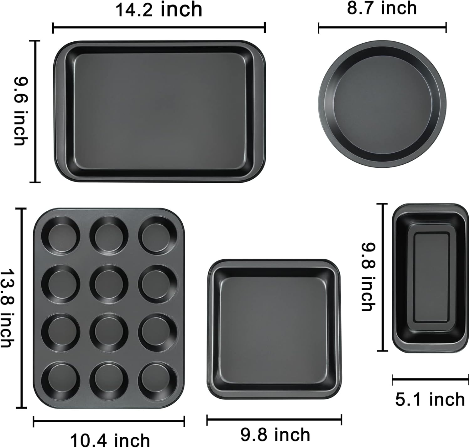 Kitchen 5-Piece Nonstick Bakeware Set - Round/Square Cake Pans, Muffin Pan, Loaf Pan, Roast Pan & Baking Sheets - Image 5
