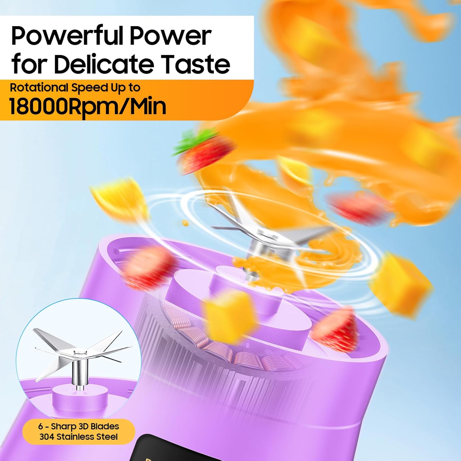 Cordless Portable Personal Size Blender - USB Rechargeable Blender for Smoothies and Shakes, 6 Blades with 380Ml BPA Free Juice Cup, Freshly Squeezed for Picnic/Sprots - Image 9