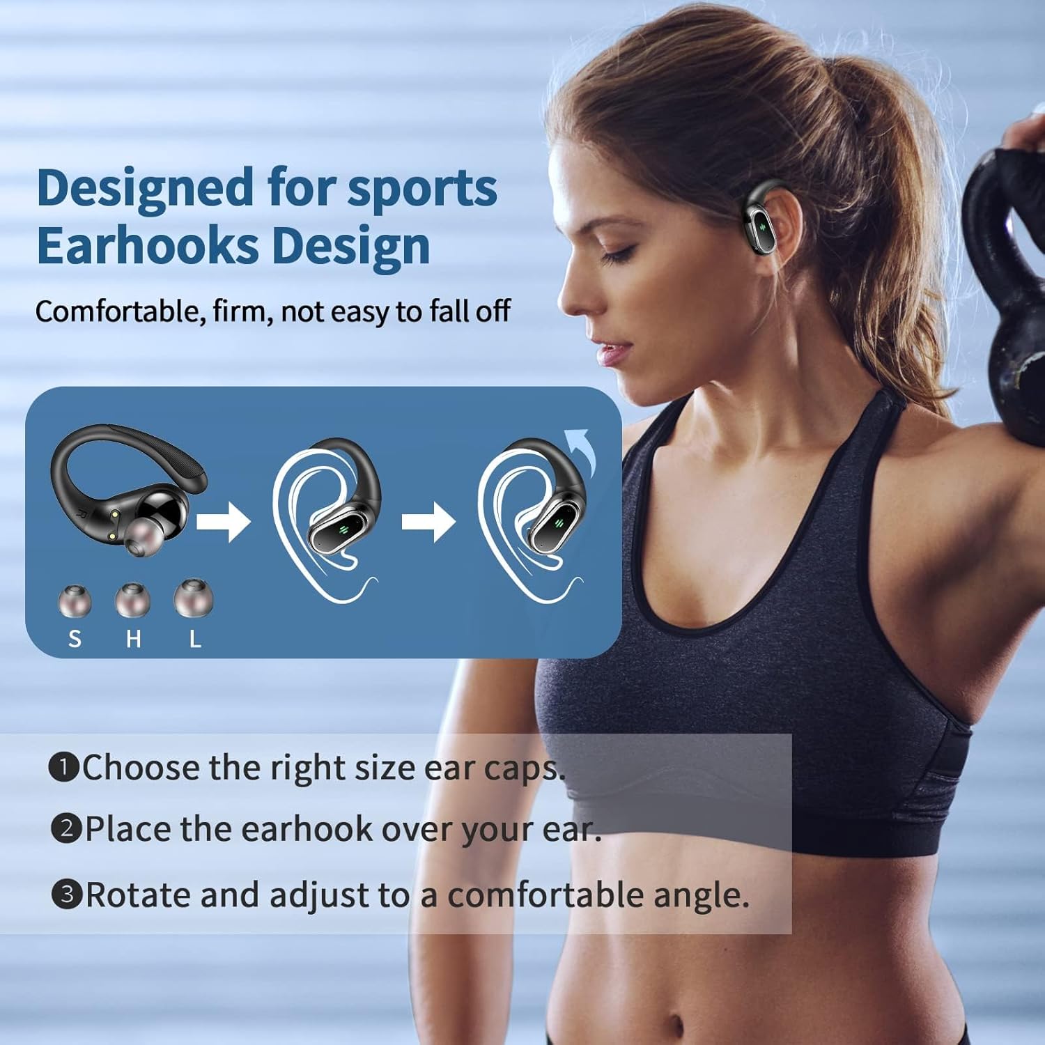 Wireless Earbuds, 2025 Bluetooth 5.4 Headphones Sport, Bluetooth Earbuds with ENC Noise Canceling Mic, 50H Stereo Wireless Headphones IP7 Waterproof with Earhooks, Dual LED Display for Workout/Running - Image 4