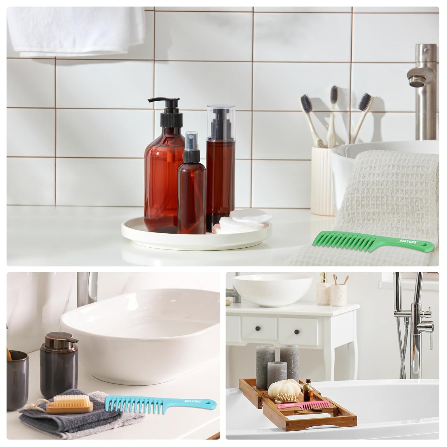 2PCS Large Wide Tooth Comb, Shower Combs, Hair comb for wet curly hair, Durable Hair Brush for Best Styling and Professional Hair Care(2Black) - Image 5