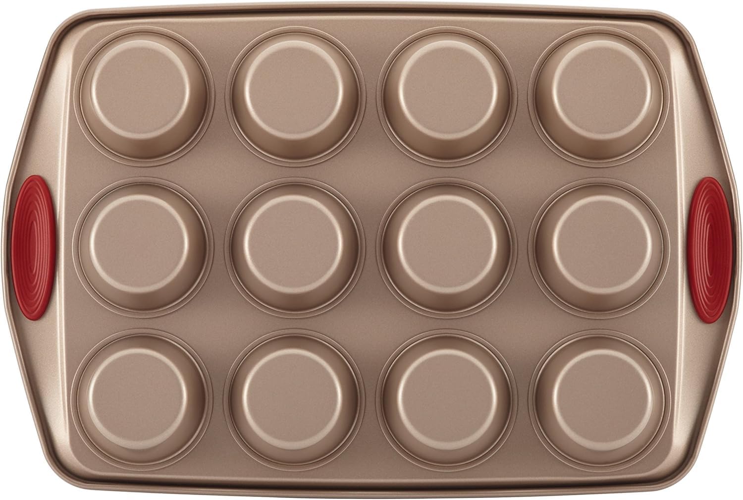 Rachael Ray Cucina Nonstick Bakeware Set Baking Cookie Sheets Cake Muffin Bread Pan, 10 Piece, Latte Brown with Cranberry Red Grips - Image 10
