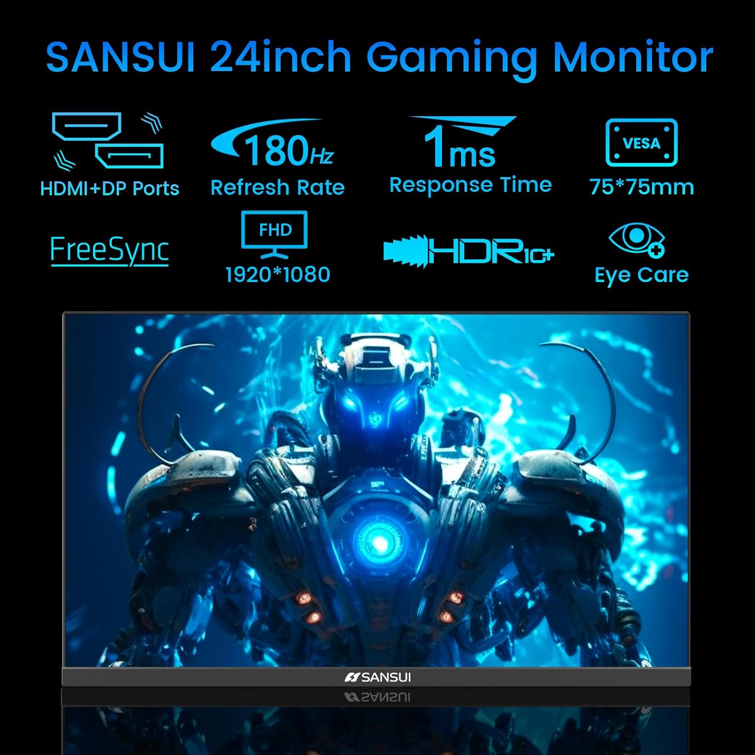 SANSUI 24 Inch Gaming Monitor 180Hz, DP 1.4 & HDMI 2.0 Ports High Refresh Rate Computer Monitor, Racing FPS RTS Modes, 1ms Response Time 110% sRGB (ES-G24F4, HDMI Cable Included) - Image 2
