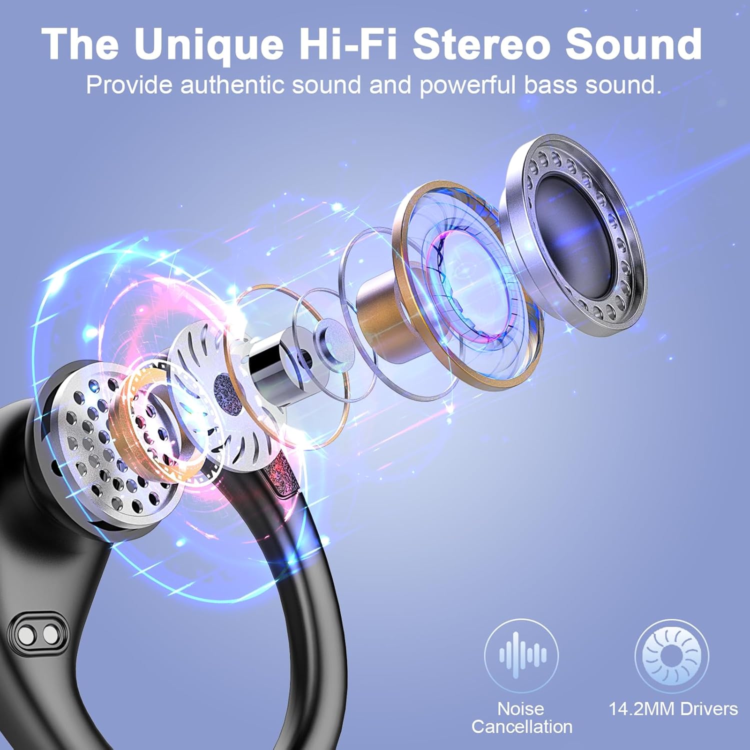 Wireless Earbud, 2025 New Bluetooth 5.4 Headphones 75Hrs Playtime, Bluetooth Earbuds Deep Bass Noise Cancelling Mic, Ear Bud with Sport Earhooks, IP7 Waterproof Wireless Earphones for Workout/Running - Image 5