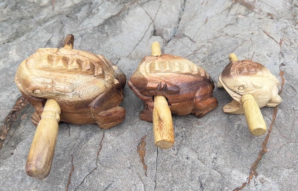 Vintage Thai Percussion Instruments Wooden Frog 3 Pcs Set of 4 Inch Frog, 3 Inch Frog, 2.25 Inch Frog, Wooden Frog Musical Instrument Home Decor (Vintage) - Image 7