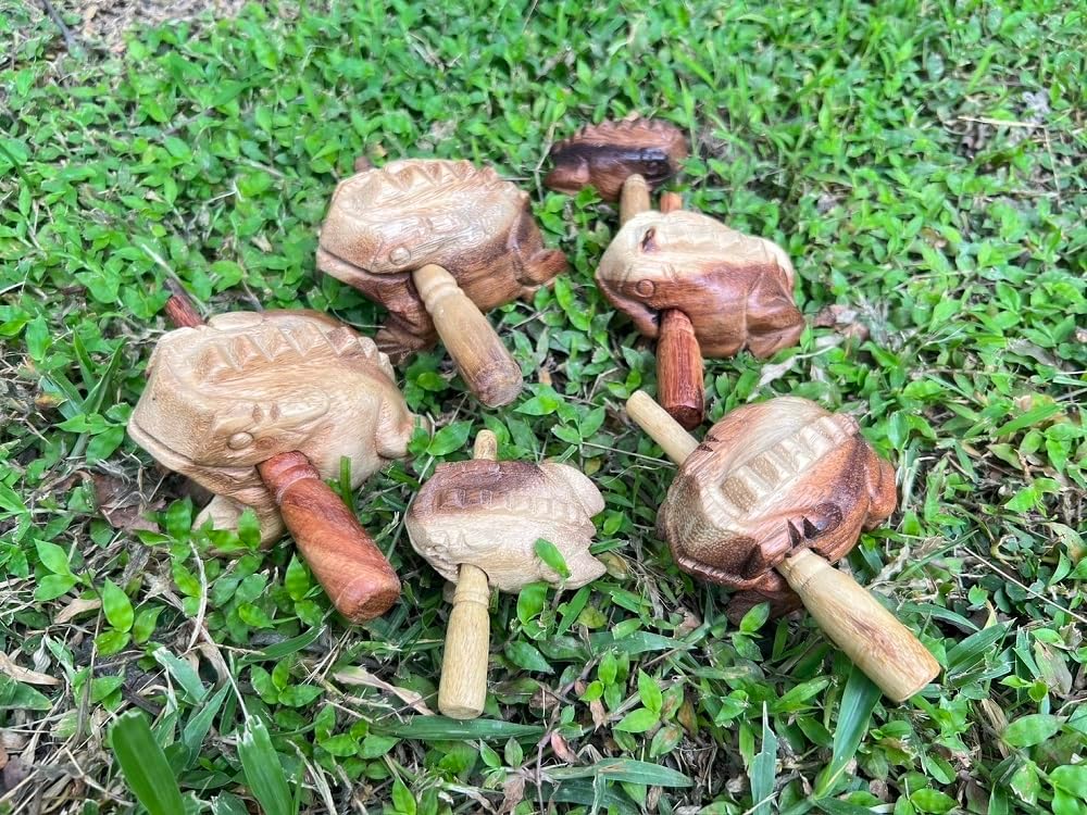 Vintage Thai Percussion Instruments Wooden Frog 3 Pcs Set of 4 Inch Frog, 3 Inch Frog, 2.25 Inch Frog, Wooden Frog Musical Instrument Home Decor (Vintage) - Image 5