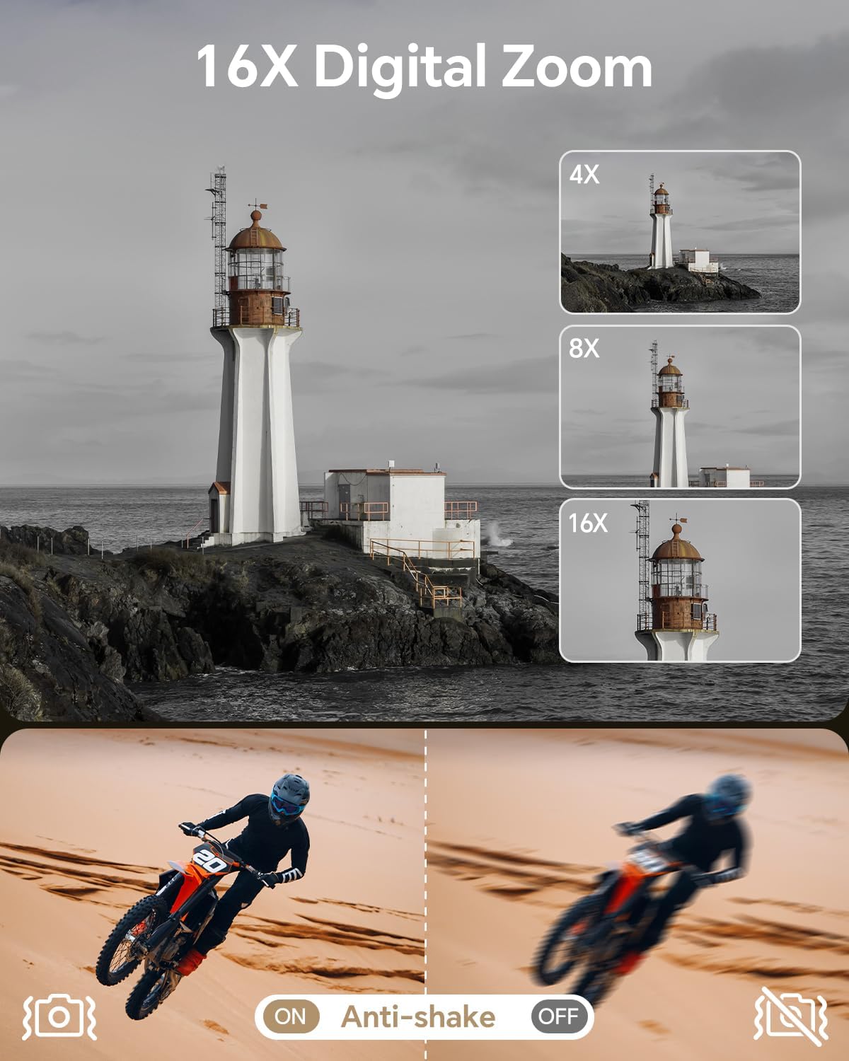 8K Digital Camera for Photography, 88MP Autofocus WiFi Vlogging Camera for YouTube Video with Front and Rear Lens, Flash, Touch Screen, Lens Hood, 64GB Card, 2 Batteries(Black) - Image 6