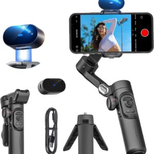 XE AI Version,Gimbal Stabilizer for Smartphone,NO APP AI Tracking, Gesture Control,360°Inception Gimbal with TikTok YouTube,3-Axis Foldable Handheld Tripod for iPhone& Android,Black