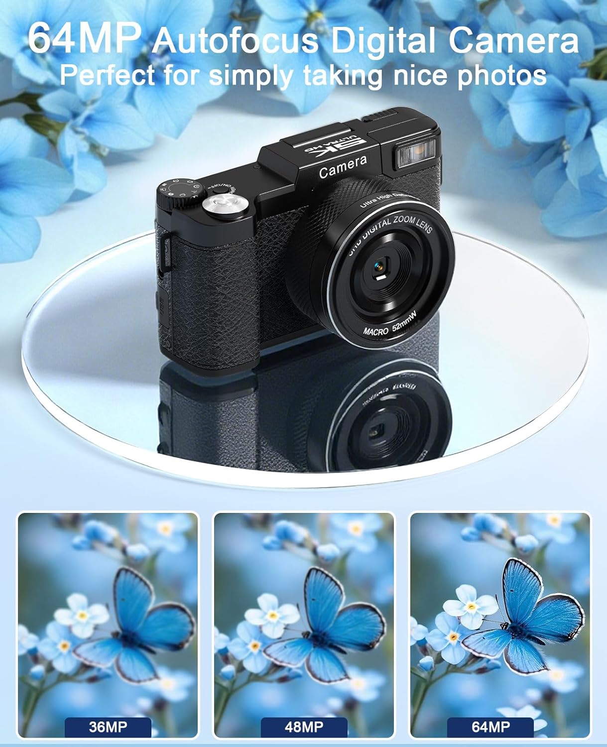 FLATIC Digital Camera with WiFi, 5K 64MP Cameras for Photography with 180° Flip Screen for YouTube, 18X Zoom Autofoucs Vlogging Camera with 64GB Card, Wide & Macro Lens, 2 Batteries, Card Reader - Image 3