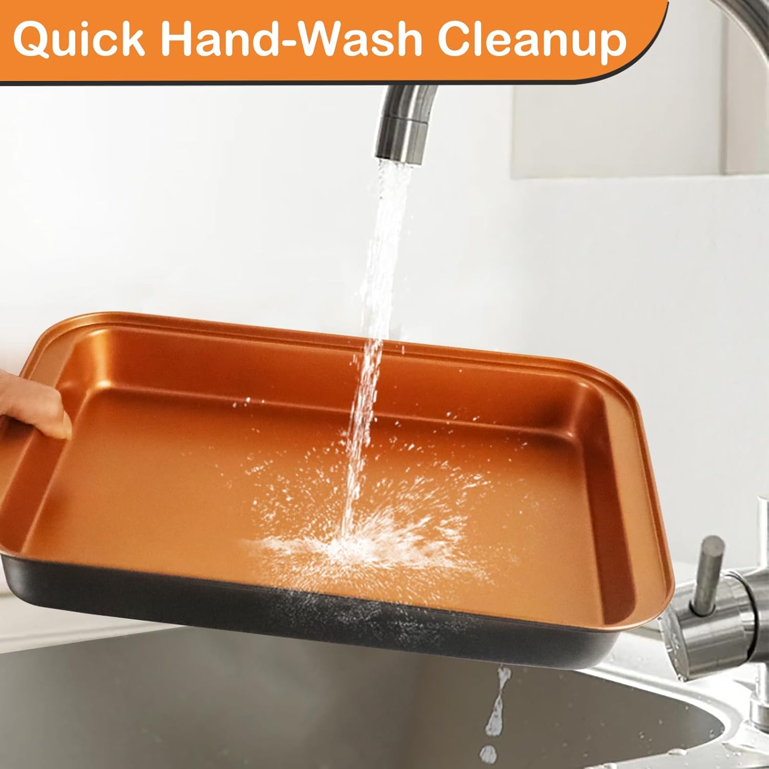 Baking Pans Set 6-Pieces, Non Stick Bakeware Set Stackable, with Cookie Sheet, Muffin, Round/Square Cake Pan, Loaf Pan, Rack, Oven Mitt for Home Baker, Gold - Image 7