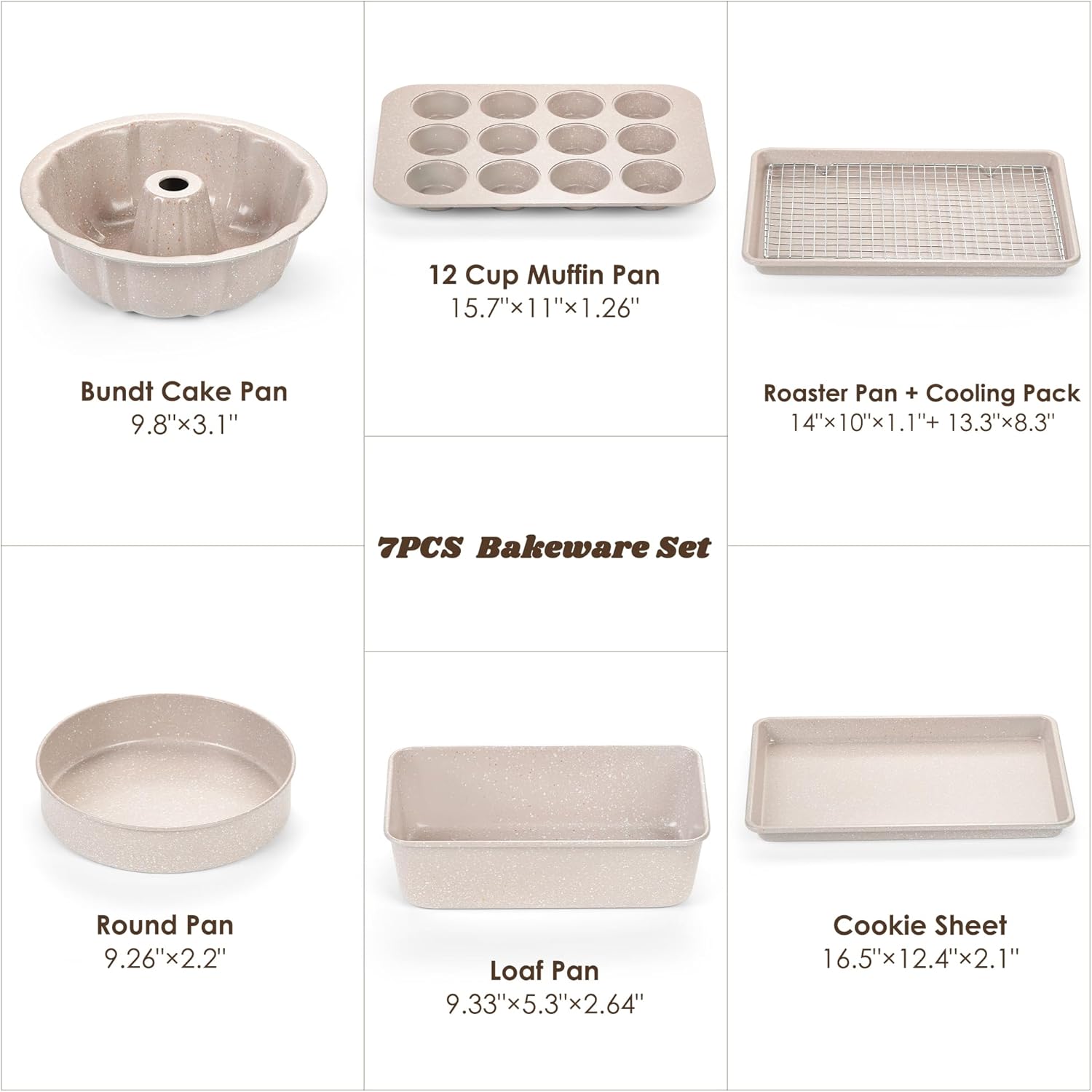 Nonstick Baking Pans Set - VONIKI Bakeware Set Baking Sheets For Oven, 7 PCS Stackable Baking Set w/Cookie Sheet, Cake Pan, Loaf Pan, Muffin Pan, Roaster Pan, Cooling Rack, PFOA Free Baking Supplies - Image 2