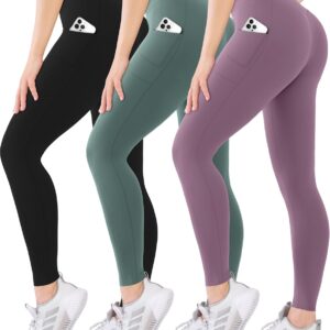Blisset 3 Pack High Waisted Leggings for Women-Soft Athletic Tummy Control Pants for Running Yoga Workout Reg & Plus Size