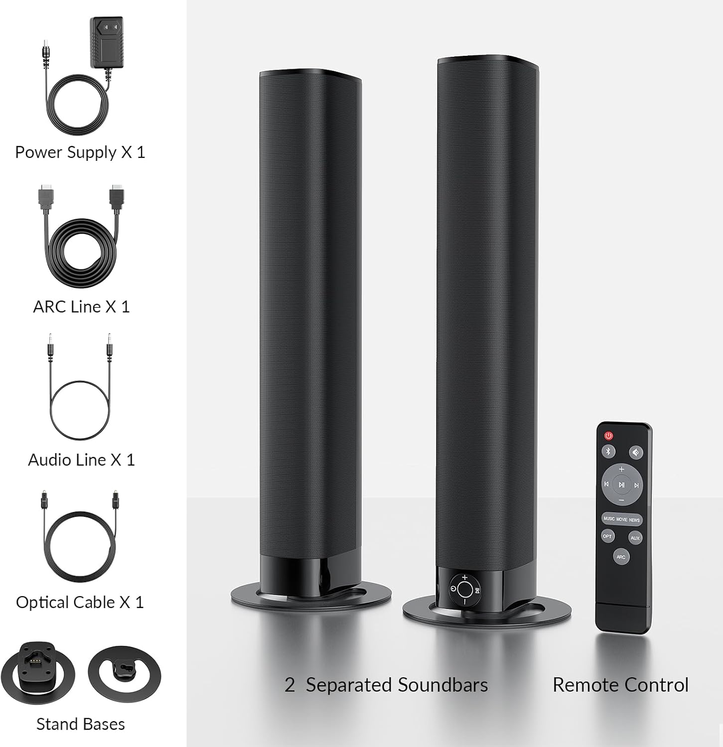 Sound Bar for Smart TV, Soundbar with Bluetooth/ARC/Opt/AUX Connect, Auto Volume Boost, 3 Equalizer Modes, 2 in 1 Detachable Soundbar for TV/PC/Gaming/Projectors - Image 8