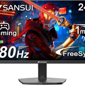 SANSUI 24 Inch Gaming Monitor 180Hz, DP 1.4 & HDMI 2.0 Ports High Refresh Rate Computer Monitor, Racing FPS RTS Modes, 1ms Response Time 110% sRGB (ES-G24F4, HDMI Cable Included)