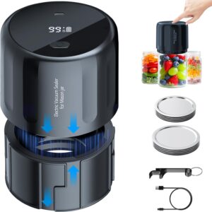 2025 Upgraded Auto Stop Electric Mason Jar Vacuum Sealer, The Original USA Patents Pending Vacuum Sealer with Wide & Regular Mouth lids, Equipped with Large Screen and Battery Level Display