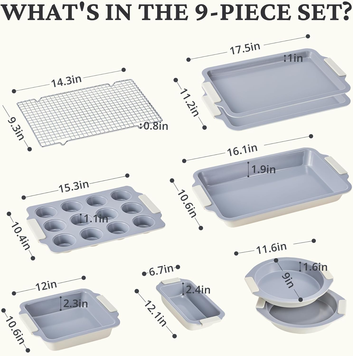 BRONYPRO Nonstick Ceramic Bakeware Set (9 Pieces),Heavy Duty Aluminized Steel Bakeware-Baking Pans Set with Silicone Handles,Includes Sheet Pans,Loaf Pan,Muffin pan,Cake pans,PTFE & PFOA Free - White - Image 6