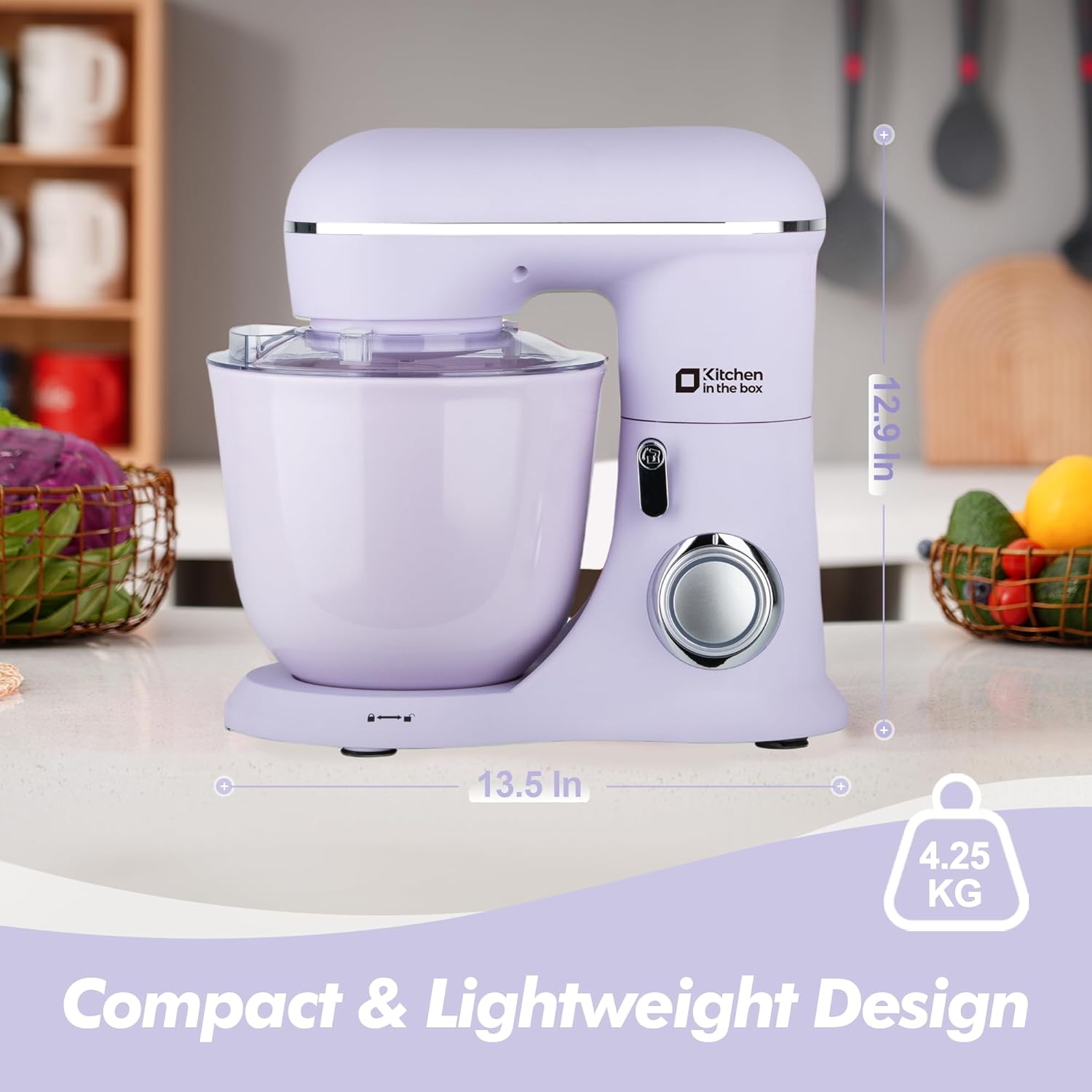 Kitchen in the box Stand Mixer, 4.5QT+5QT Two bowls Electric Food Mixer, 10 Speeds 3-IN-1 Kitchen Mixer for Daily Use with Egg Whisk,Dough Hook,Flat Beater (Lilac, 5QT) - Image 4
