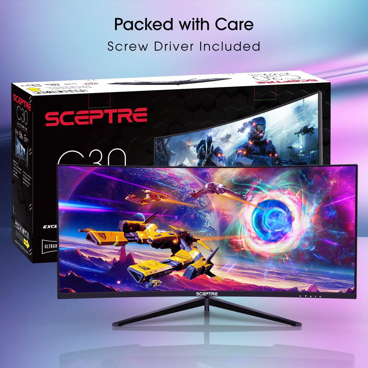 Sceptre 30-inch Curved Gaming Monitor 21:9 2560x1080 Ultra Wide/ Slim HDMI DisplayPort up to 200Hz Build-in Speakers, Metal Black (C305B-200UN1) - Image 6
