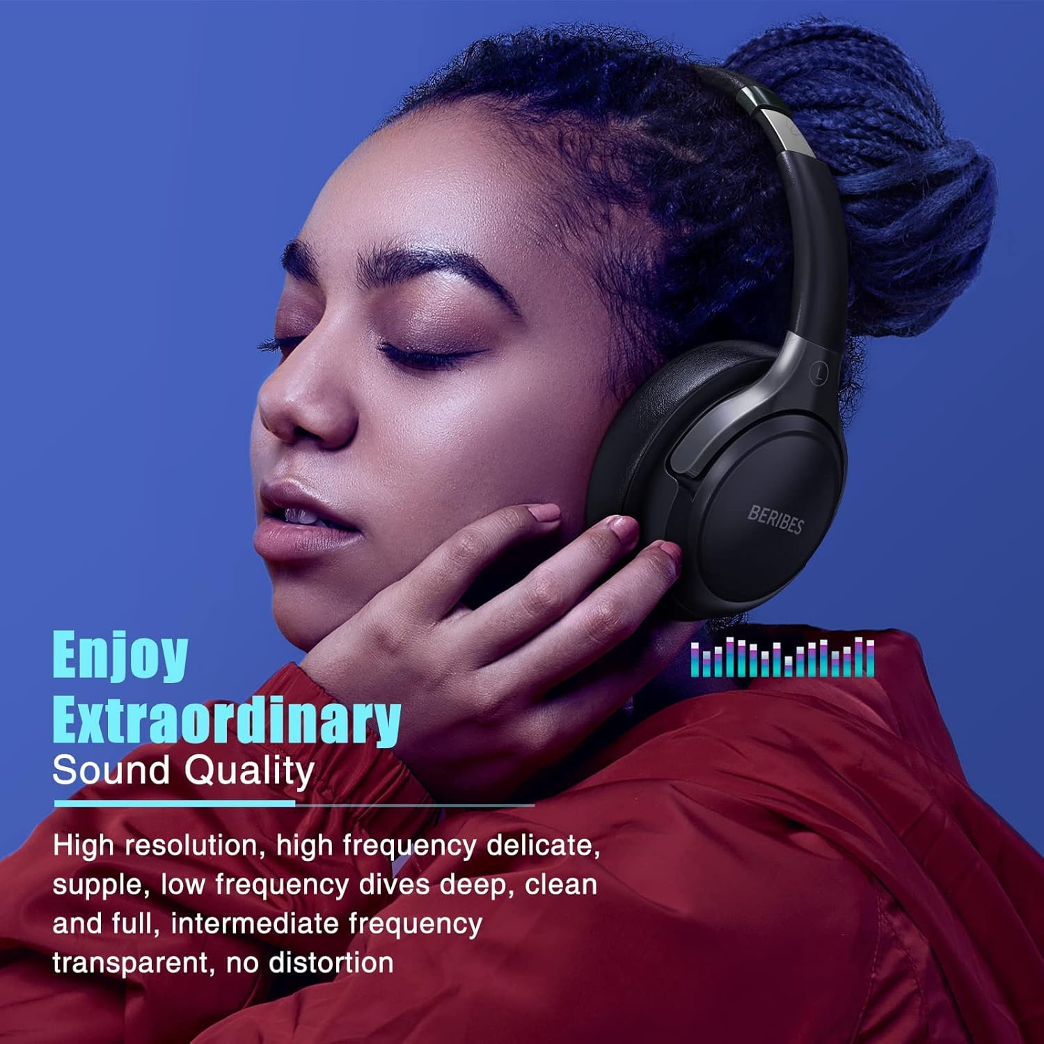 BERIBES Bluetooth Headphones Over Ear, 65H Playtime and 6 EQ Music Modes Wireless Headphones with Microphone, HiFi Stereo Foldable Lightweight Headsets, Deep Bass for Home Office Cellphone PC Ect. - Image 5