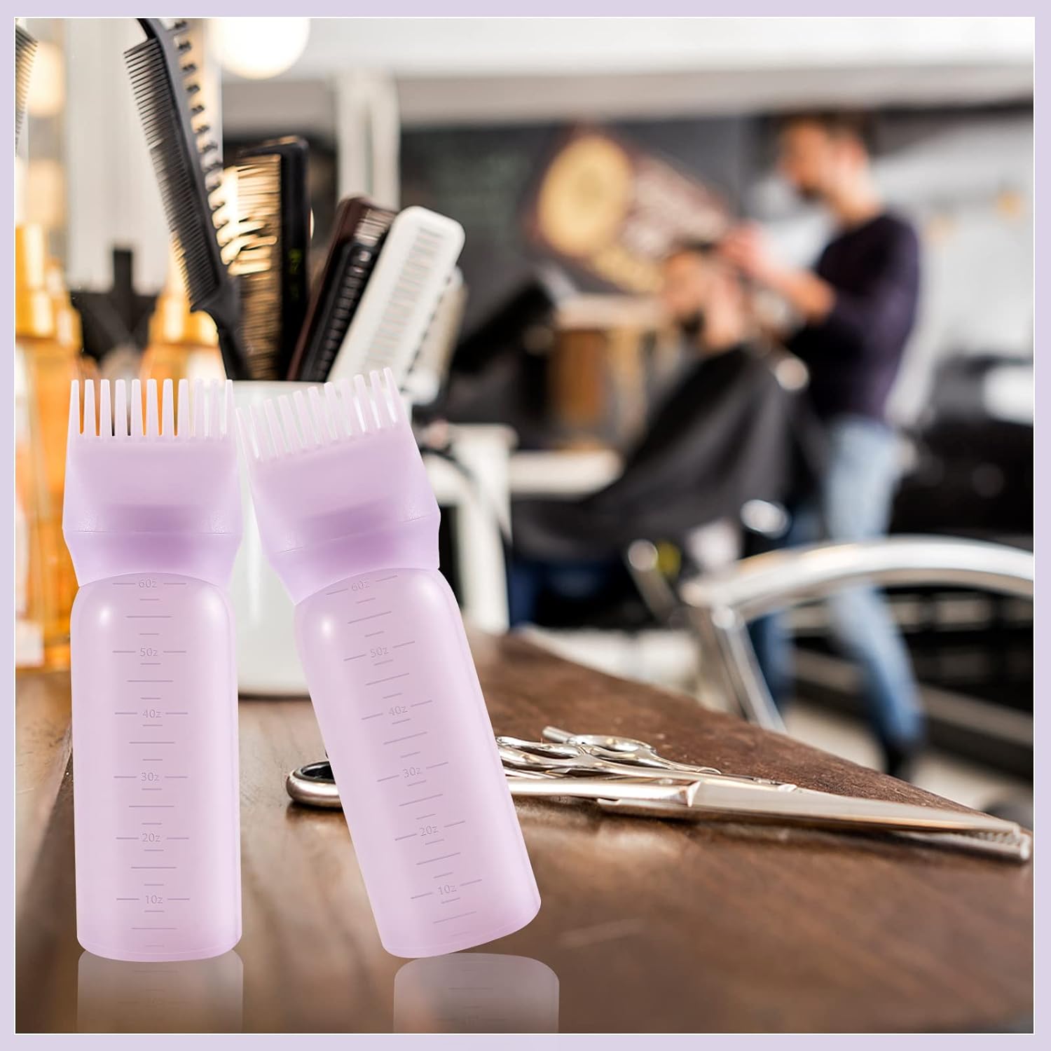 Pimoys Root Comb Applicator Bottle 6 Ounce, 2 Pack Oil Applicator for Hair Dye, Bottle Applicator Brush with Graduated Scale, Purple - Image 5
