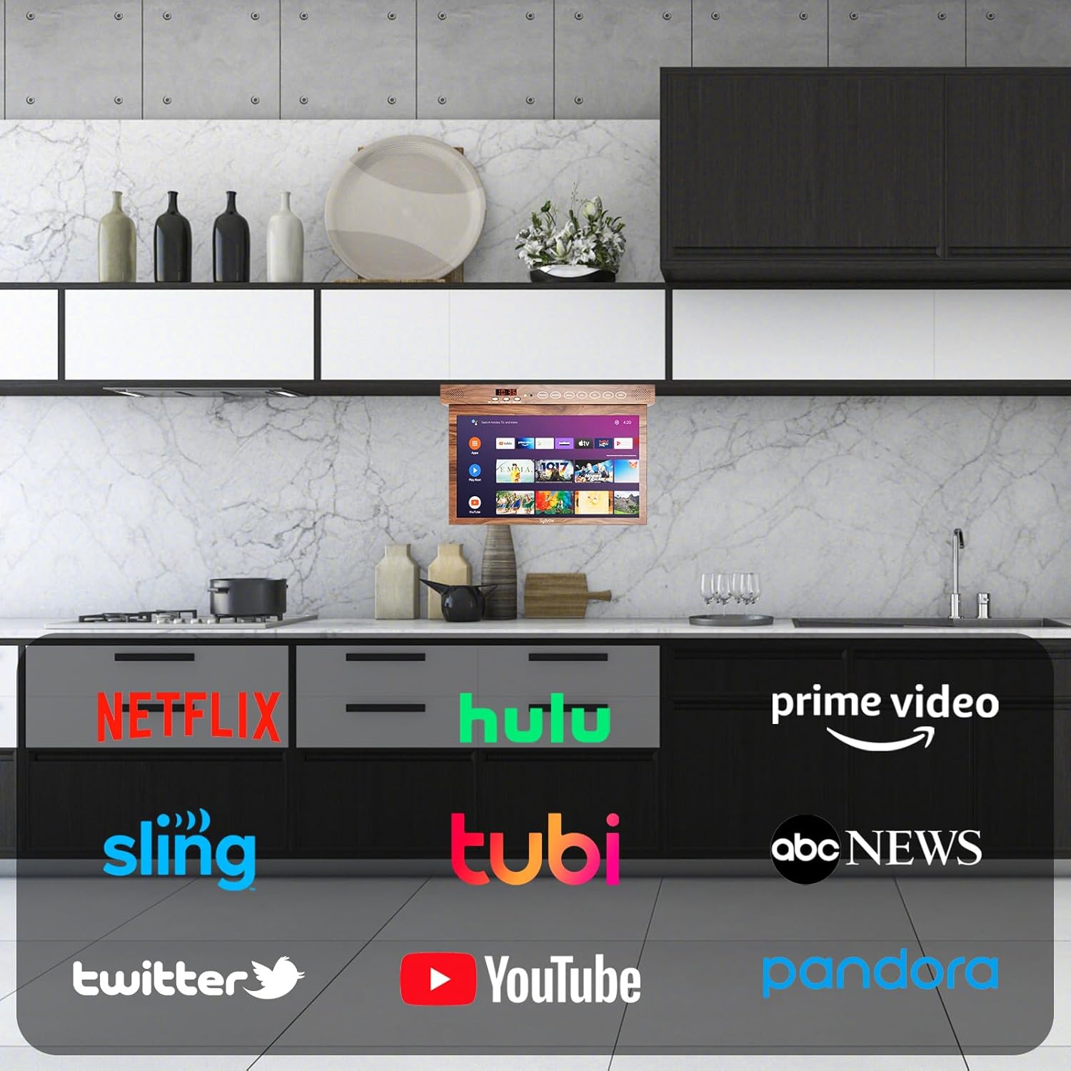 SYLVOX 15.6" Under Cabinet Smart TV – 360° Rotation, 90° Flip-Down Screen, Wireless Connectivity, Space-Saving Design for Kitchen, Bedroom, or RV. (Wood Grain Color) - Image 6