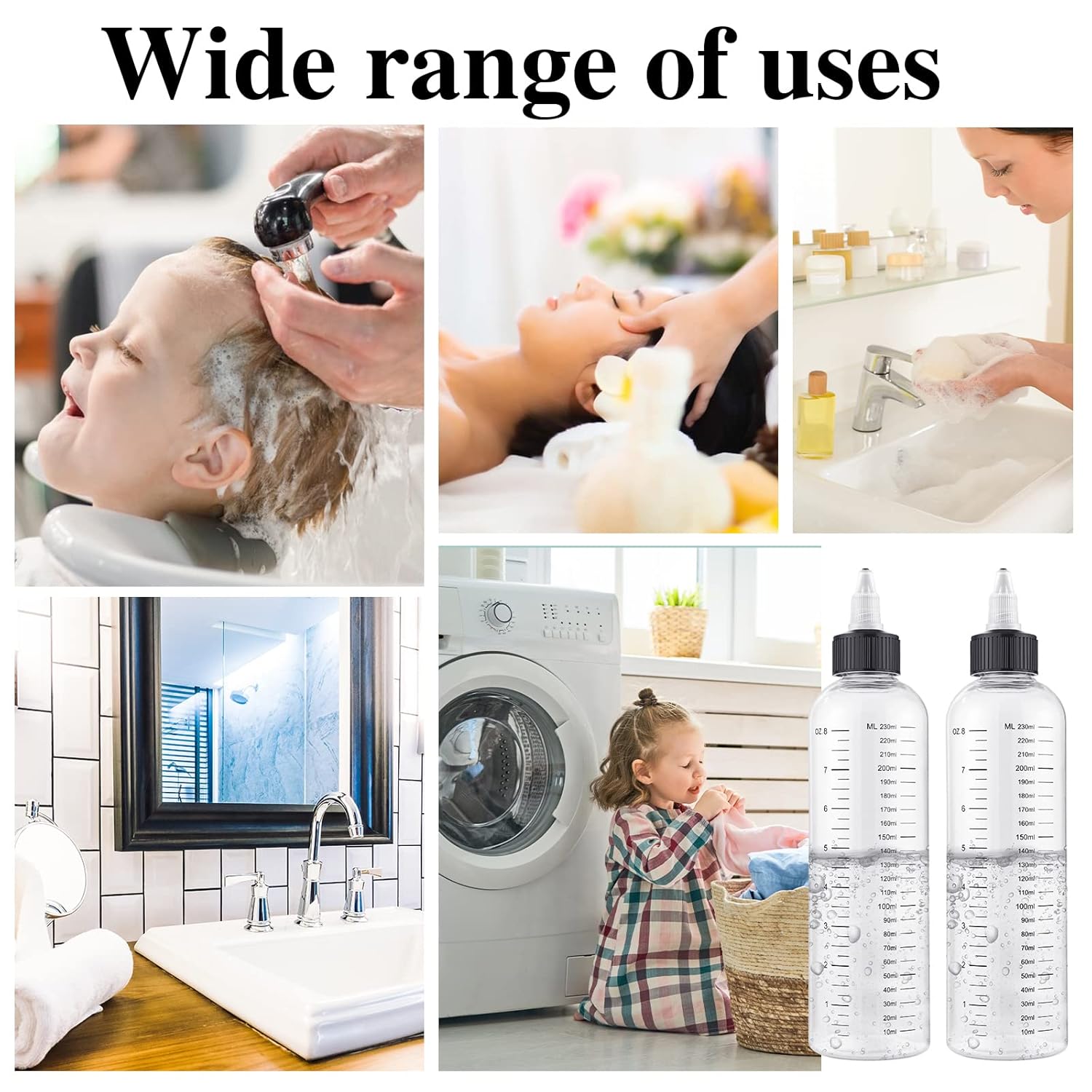 BESARME 2 Pack Applicator Bottle for Hair, 8.5 Ounce Hair Oil Applicator Plastic Squeeze Bottle Root Hair Dye Bottle Twist-On Top Tip Cap with Clear Graduated Scale - Image 6