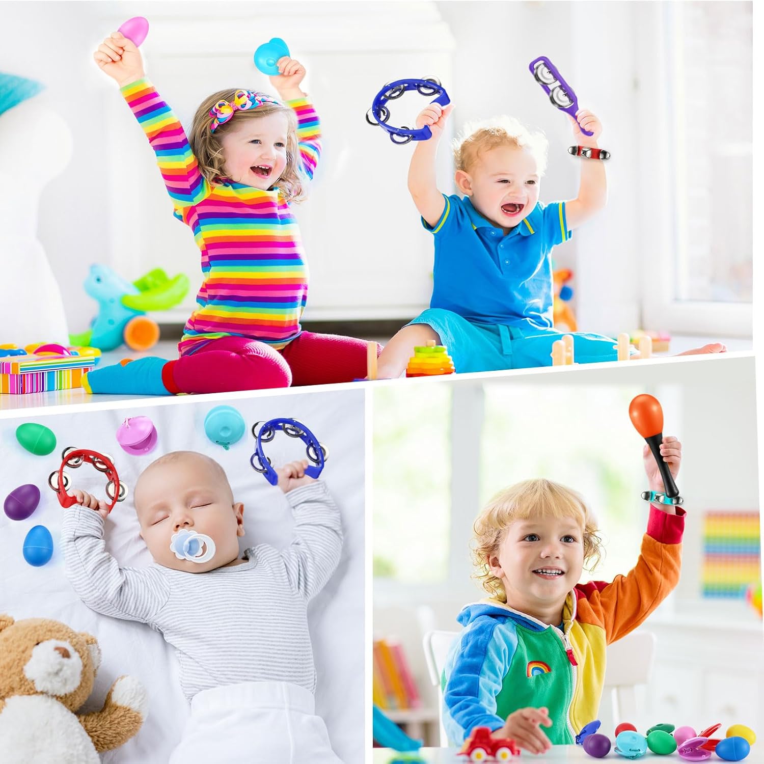 72 Pcs Shaker Musical Instruments for Kids Egg Shaker Wrist Hand Band Bells Maracas Percussion Tambourine Cymbals Plastic Castanets for Preschool Early Music Learning Toy - Image 7