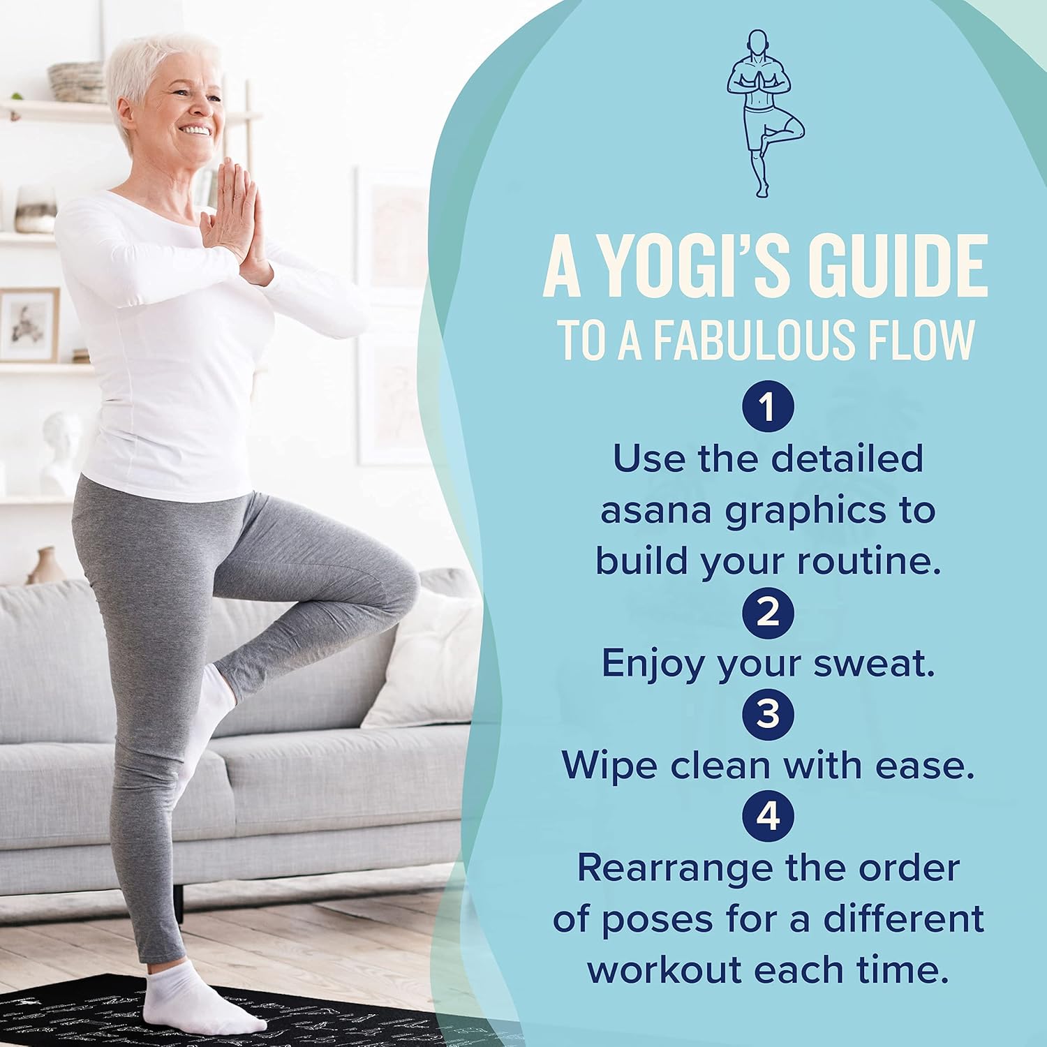 NewMe Fitness Yoga Mat for Women and Men - Large, 5mm Thick, 68 Inch Long, Non Slip Exercise Mats w/ 70 Printed Yoga Poses for Pilates, Workout and Stretching - Home and Gym Essentials - Image 6