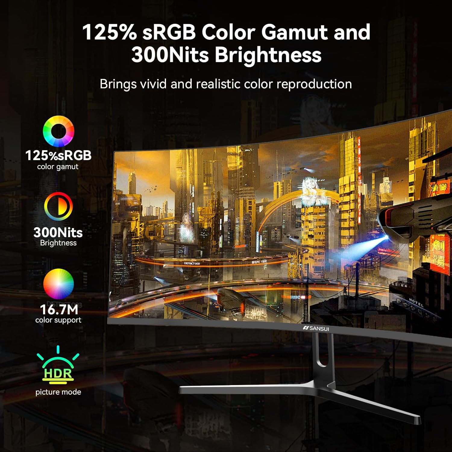 SANSUI 32 Inch Curved 240Hz Gaming Monitor High Refresh Rate, FHD 1080P Gaming PC Monitor HDMI DP1.4, Curved 1500R, 1Ms MPRT, HDR,Metal Stand,VESA Compatible (ES-G32C3F DP Cable Incl.) - Image 5