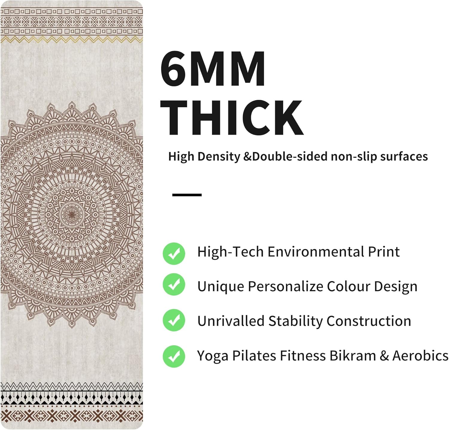 nuveti Yoga Mat Print Extra Thick TPE Non Slip Fitness Exercise Mat with Carrying Bag,72"x24" Extra Thick 6MM Exercise & Workout Mat for Yoga, Pilates Fitness and Floor Exercises - Image 4