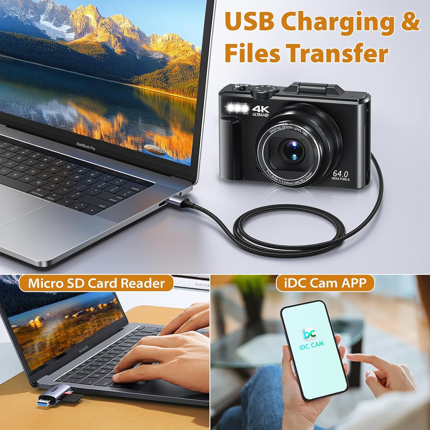 Cameras for Photography, 4K 64MP Digital Vlogging Camera for YouTube with 3" 180° Flip Screen, Compact WiFi Camera with 18X Digital Zoom, 32GB Micro SD Card & 2 Batteries - Image 6