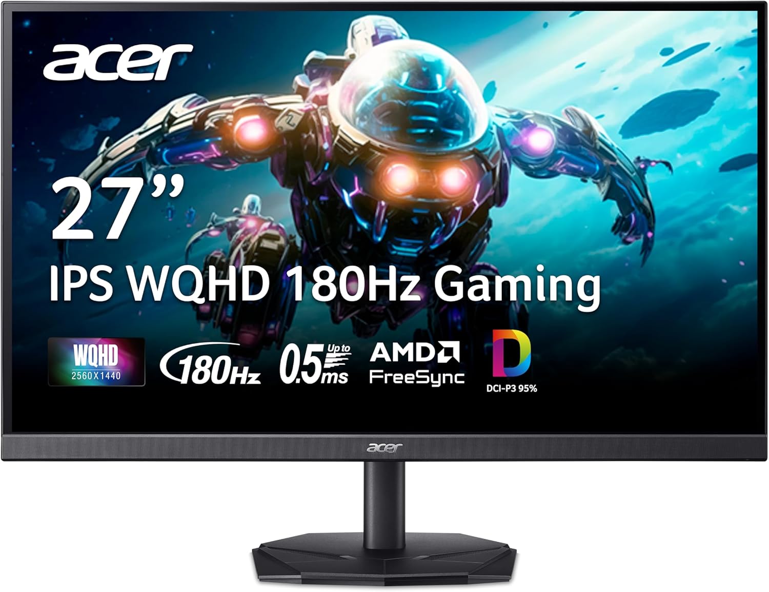 acer Nitro 27 Inch WQHD 2560 x 1440 IPS Gaming Monitor | AMD FreeSync | Up to 180Hz Refresh | Up to 0.5ms | DCI-P3 95% | HDR 10 Support | One Display Port 1.2 & Two HDMI 2.0 | KG271U N3bmiipx