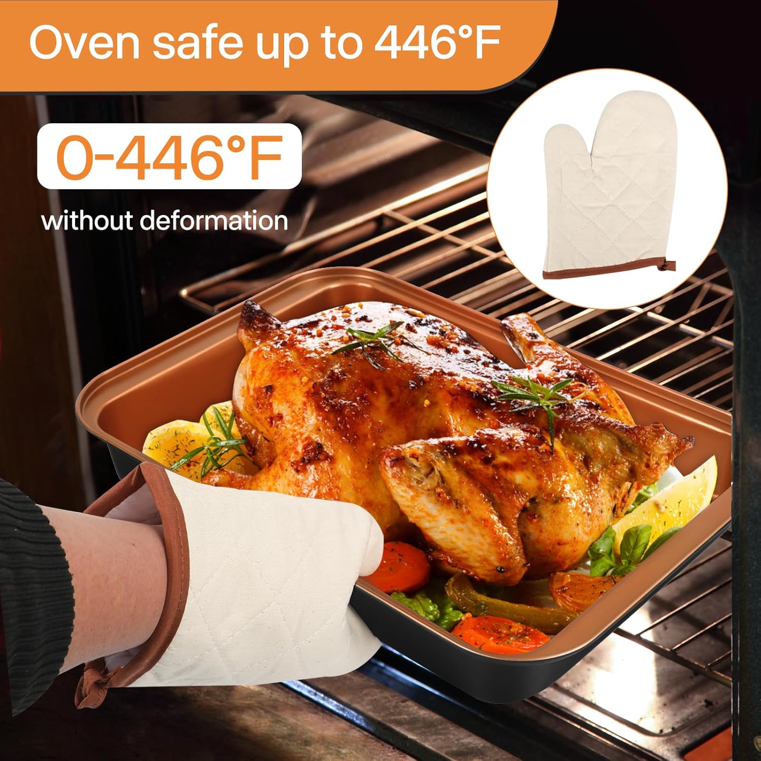 Baking Pans Set 6-Pieces, Non Stick Bakeware Set Stackable, with Cookie Sheet, Muffin, Round/Square Cake Pan, Loaf Pan, Rack, Oven Mitt for Home Baker, Gold - Image 2