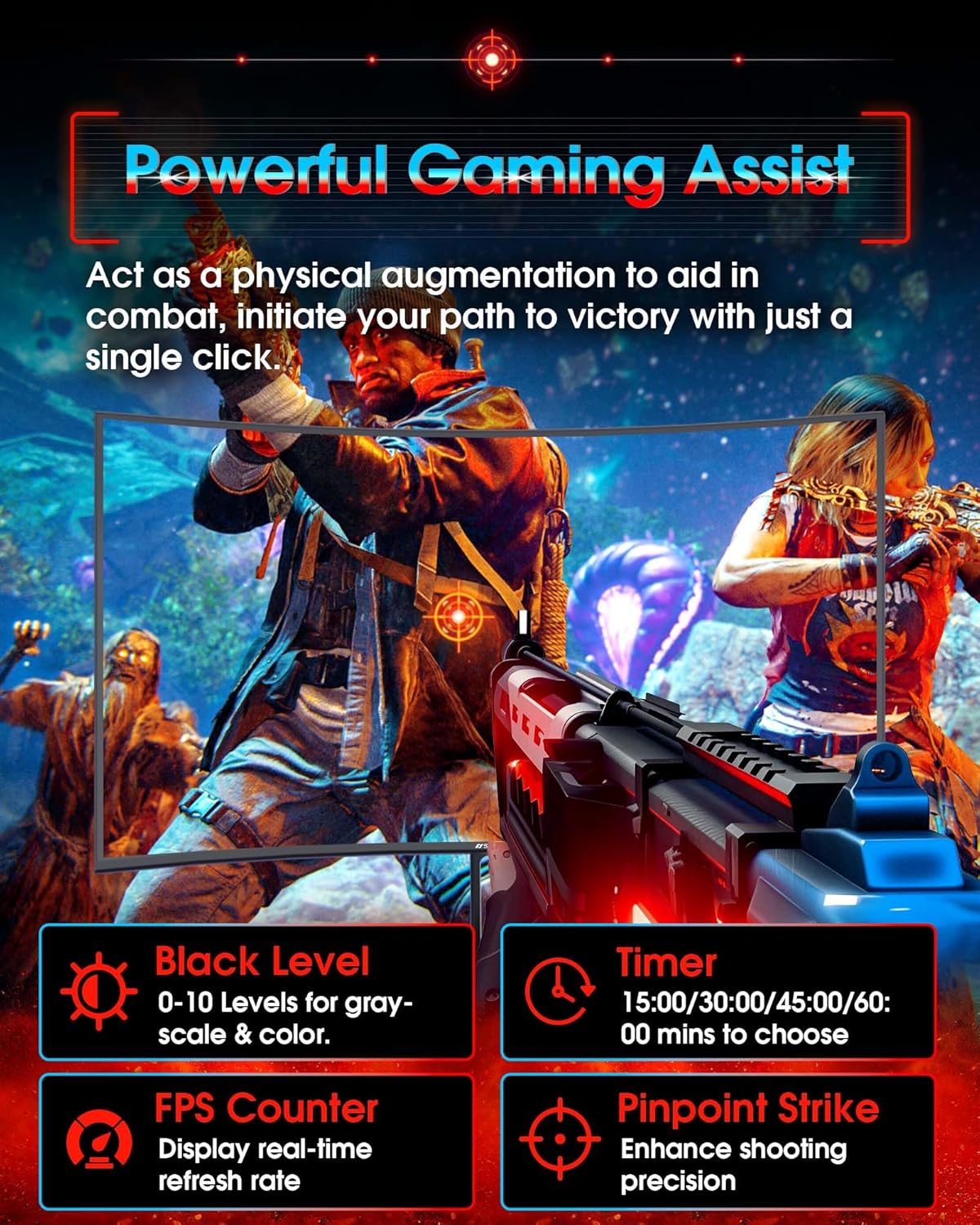 SANSUI 27 Inch Curved 240Hz Gaming Monitor FHD 1080P, 1500R Curve Computer Monitor Fast VA, 130% sRGB, 4000:1, HDR, FreeSync, MPRT 1Ms, Low Blue Light, HDMI DP Ports, Metal Stand, DP Cable Incl. - Image 5