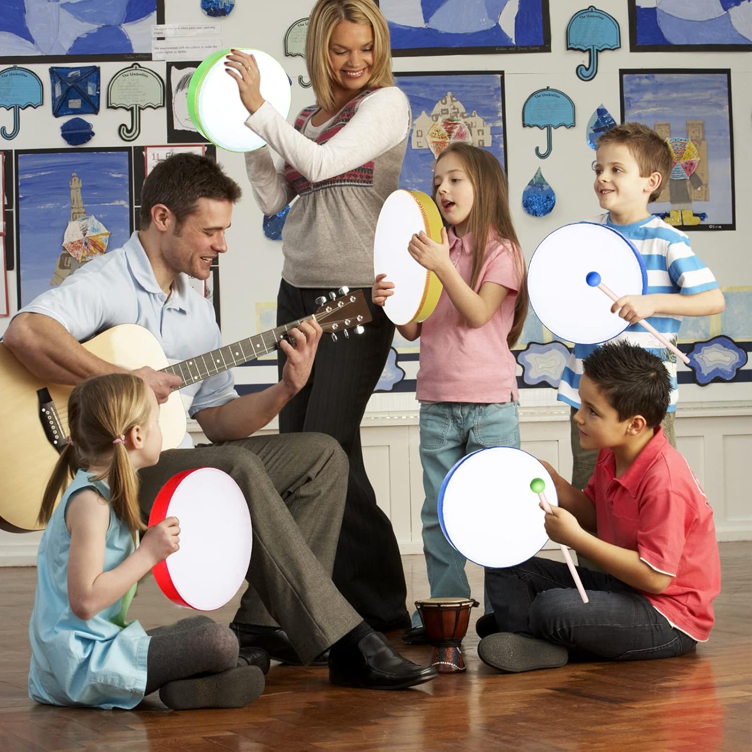 Boao 8 Pcs Kids Hand Drums Percussion Wood Frame Drums with Stick 12 Inch 10 Inch 8 Inch 6 Inch Percussion Musical Instruments for Christmas Home School Kids Adults Beginners Gifts, Multicolor - Image 4