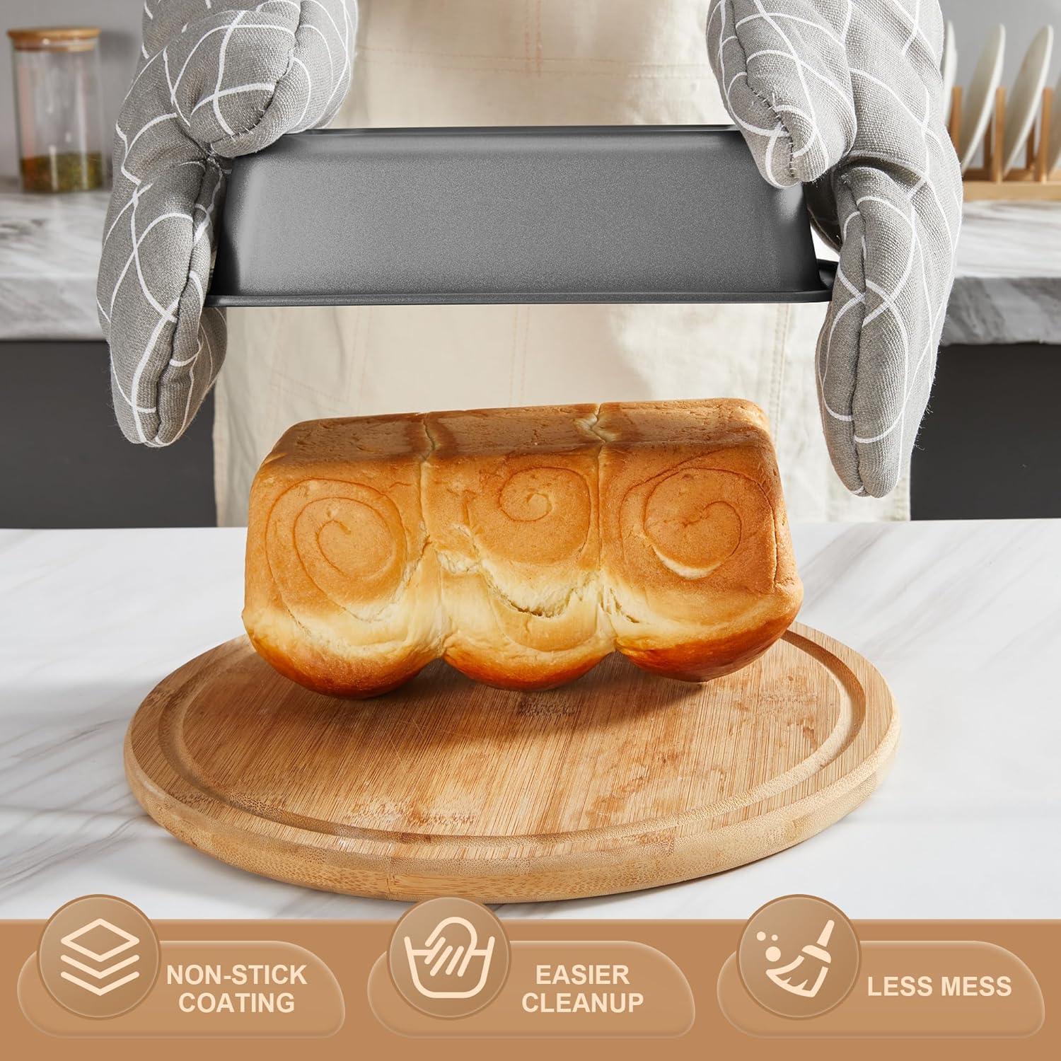 HONGBAKE Bakeware Sets, Baking Pans Set, Nonstick Oven Pan for Kitchen with Wider Grips, 10 Pieces Including Rack, Cookie Sheet, Cake Pans, Loaf Pan, Muffin Pan, Pizza Pan - Grey - Image 4