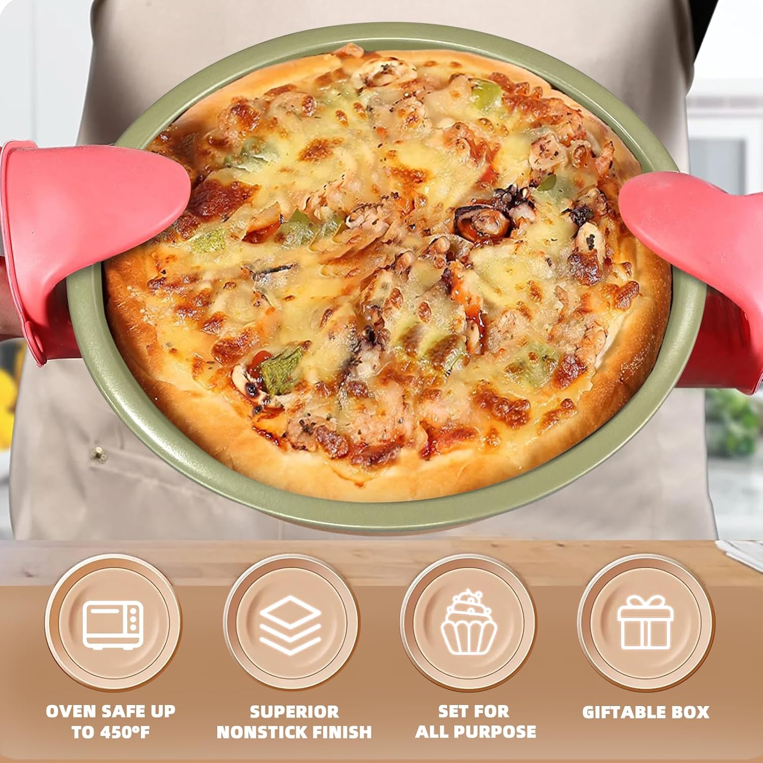 Nonstick Bakeware Set 10 Pcs, Professional Kitchen Bicolor Baking Pans Set with Cookie Sheets, Muffin Pan, Loaf Pan, Cake Pan and Cooling Rack, Dishwasher Safe, 0.8mm Thick, Heavy Duty - Image 7