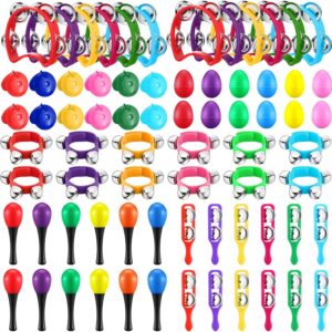72 Pcs Shaker Musical Instruments for Kids Egg Shaker Wrist Hand Band Bells Maracas Percussion Tambourine Cymbals Plastic Castanets for Preschool Early Music Learning Toy