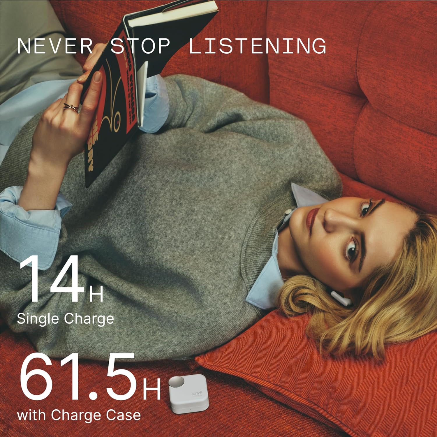 CMF Buds 2 Plus 2025 New Wireless Earbuds Adaptive Noise Cancelling, Hi-Res Audio Bluetooth Headphones, 12mm Drivers for Deep Bass, 50dB ANC 61.5H Playtime, Sport Ear Buds with 6 Mics, Blue - Image 6