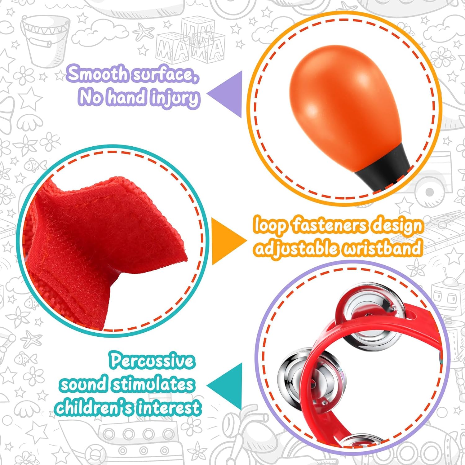 72 Pcs Shaker Musical Instruments for Kids Egg Shaker Wrist Hand Band Bells Maracas Percussion Tambourine Cymbals Plastic Castanets for Preschool Early Music Learning Toy - Image 3