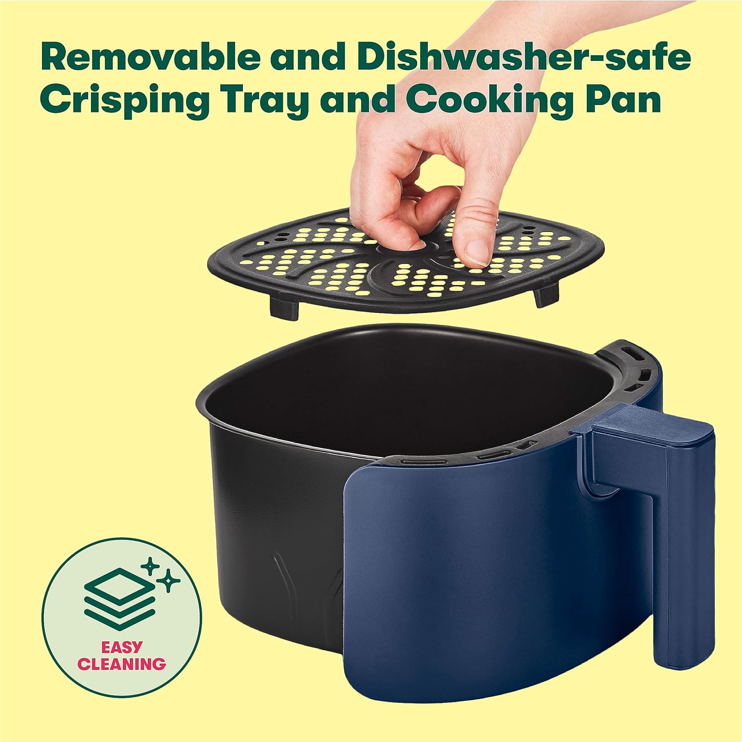 BELLA 3 Qt Manual Air Fryer Oven and 5-in-1 Multicooker with Removable Nonstick and Dishwasher Safe Crisping Tray and Basket, 1400 Watt Heating System, Matte Blue - Image 4