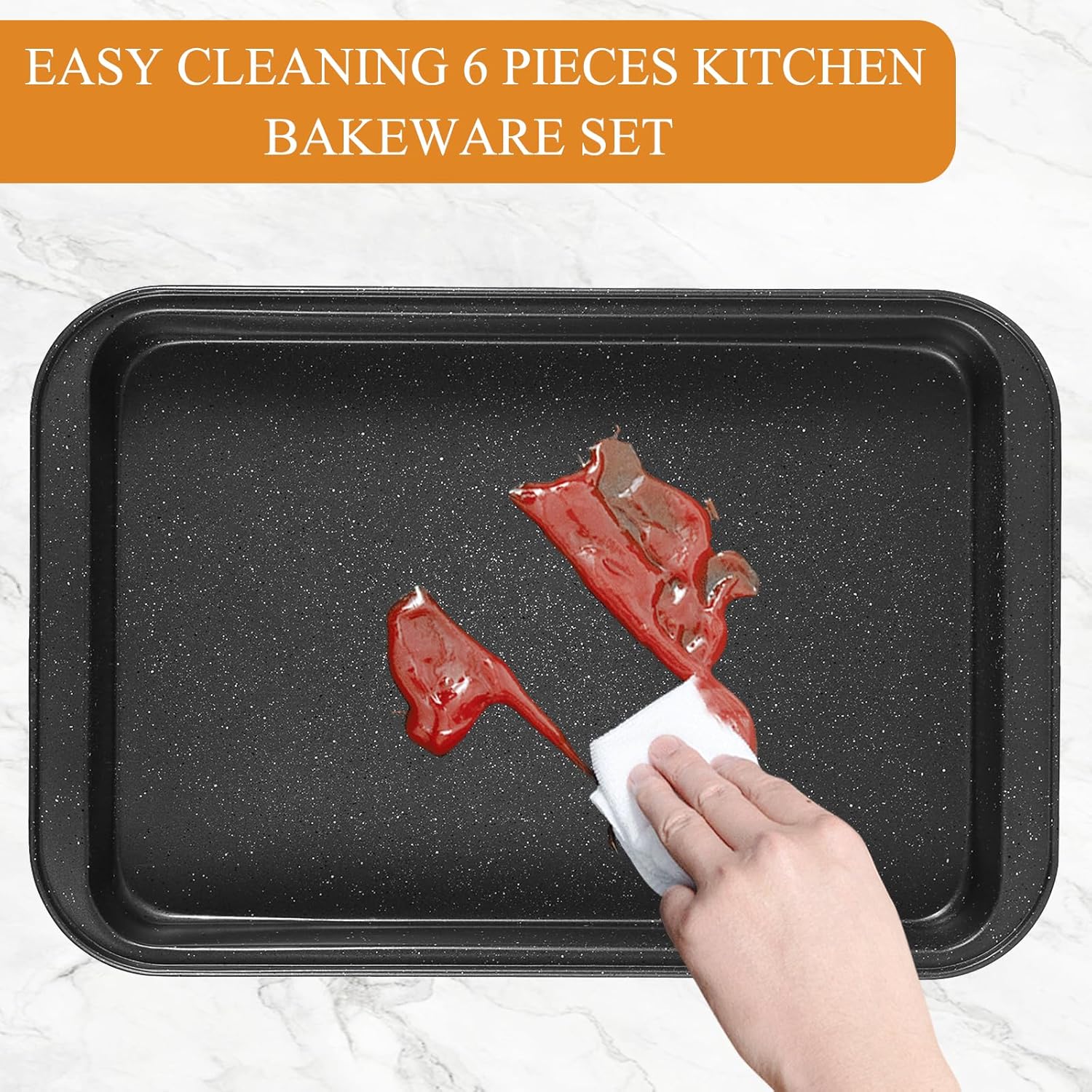 6 Pieces Baking Pans Set, Nonstick Bakeware Sets, Baking Supplies Includes Cake Pan 9 Inch Round, Muffin Pan, Square Baking Pan, Loaf Pan, Roaster Pan and Wire Rack - Image 7